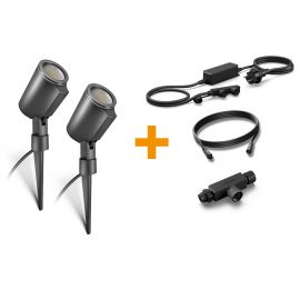 Zestaw 2x oprawa ogrodowa wbijana SPOT GARDEN 24V  LED nightmatic 7,84W 363lm 1800-4000K RGBWW  IP65  IK03 antracyt / aluminium plus zasilacz 35W plus przewód plus trójnik - zdjęcie 1